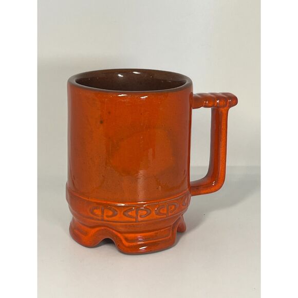 3 Red Blue Vintage Frankoma Mug Set Footed Ceramic Cups Coffee Tea Handle 1950 - Picture 7 of 9